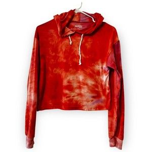 SRX Active Juniors Medium Tie Dye Cropped Hoodie Orange Pink Long Sleeve Shirt
